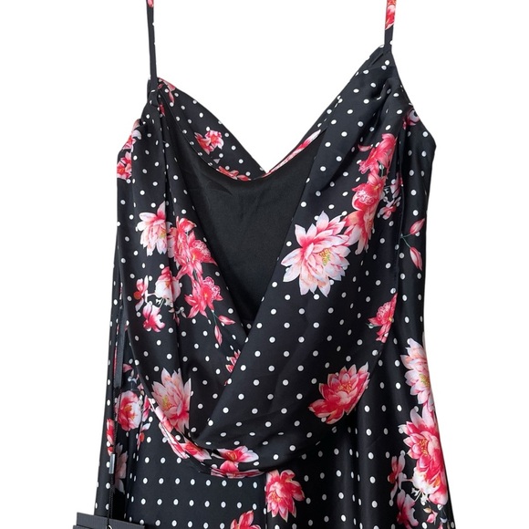 New Ieena Mac Duggal Floral Dot Drape Neck Back Slip Dress Black Pink Size 2 - Picture 4 of 8